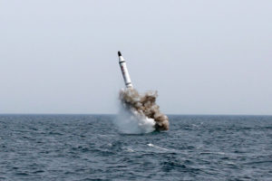 Test-fire of what North Korea calls its KN-11 missile.