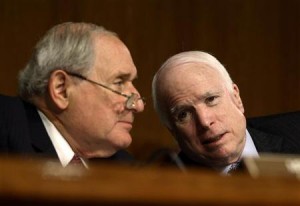 Levin and McCain confer on Capitol Hill in Washington