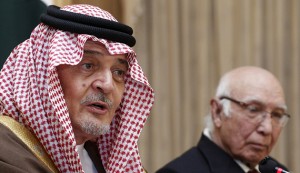 Saudi Minister of Foreign Affairs Prince Saud al-Faisal speaks during a news conference with Sartaj Aziz, the adviser to Pakistani Prime Minister Nawaz Sharif, Islamabad on Jan. 7. /Reuters/Mian Khursheed