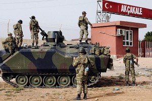 Turkish military station at the border gate with Syria