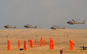 Egyptian military helicopters fly over the eastern Sinai Peninsula  /Egyptian Presidency/AFP