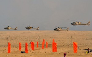 Egyptian military helicopters fly over the eastern Sinai Peninsula /Egyptian Presidency/AFP