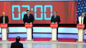 Afghan presidential candidates participate in a debate organized by Tolo television on Feb. 4.