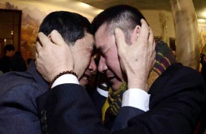 South Korean Park Yang-gon, left, and his North Korean brother Park Yang Soo are briefly reunited on Feb. 20.