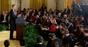 President Obama at a White House press briefing.  /AP