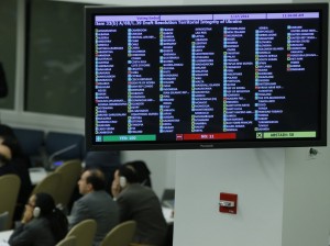 A monitor displayed the vote in the General Assembly on March 27. [CLICK ON IMAGE TO ZOOM] / NPR