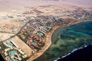Aerial view of Sharm e-Sheik, one of Egypt's top tourist destinations.