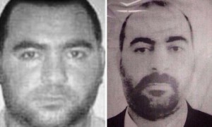 Abu Bakr al-Baghdadi, left, from the National Counterterrorism Center. At right is a more recent photo released by the Iraq Interior Ministry.  /AP