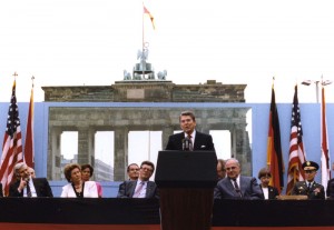 Speaking at Berlin's Brandenberg Gate in October 1987, President Ronald Reagan called for Soviet leader Gorbachev to "tear down this wall."