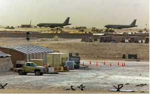 American military planes and support facilities are seen at the Al Udeid Air Base outside Doha, Qatar. /AP