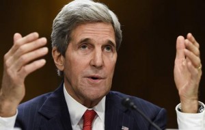 Secretary of State John Kerry testifies April 8 at the Senate Foreign Relations Committee on Capitol Hill in Washington, D.C. Kerry warned Tuesday that Russia was sending agents into eastern Ukraine to 'create chaos' that the Kremlin could use as a pretext for more military intervention. /Saul Loeb/Getty Images