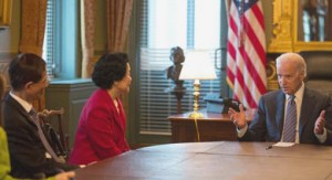 Martin Lee and Anson Chan meet with U.S. Vice President Joe Biden.