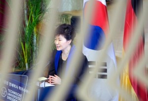 South Korean President Park Geun-Hye proposes "roadmap" to reunification on March 28 at the Dresden University of Technology.  /AP