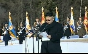 North Korea’s state television broadcast footage of leader Kim Jong-Un delivering a speech to troops on April 1.