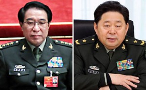 Xu Caihou, left, is regarded as loyal to Jiang Zemin. At right is Lt.-Gen. Gu Junshan. /SCMP/Simon Song