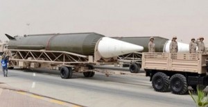 Saudi missiles unveiled at a military parade on April 29.