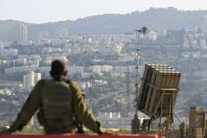  Iron Dome rocket interceptor battery deployed near the northern Israeli city of Haifa.  /Tsafrir Abayov/AP