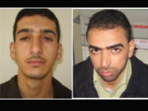 Photos provided by Shin Bet, Israel's security service, shows Marwan Qawasmeh, left, and Amer Abu Aisheh.