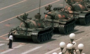 Now famous “tank man” blocks a line of tanks in Beijing after Chinese forces crushed a pro-democracy demonstration in Tiananmen Square in 1989.  /Jeff Widener/AP