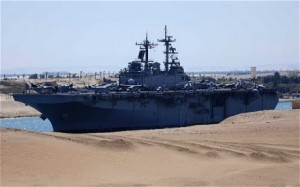 The USS Kearsarge warship transits through the Suez Canal.  /AFP/Getty Images