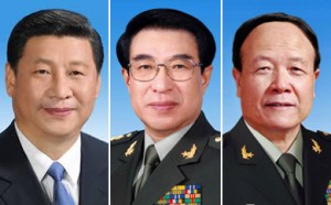 From left: Chinese President Xi Jinping, Gen. Xu Caihou and Gen. Guo Boxiong.