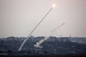 A rocket is launched from the Gaza Strip toward Israel on July 11.  /AFP/Getty Images