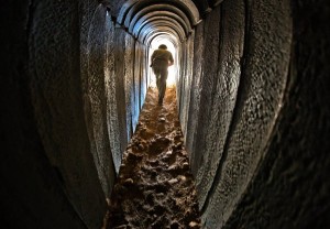 An Israeli soldier in a tunnel from Gaza.  /Jim Hollander/European Pressphoto Agency