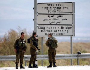 Israeli guards near the Allenby Bridge across the Jordan River.
