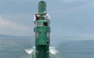 North Korean leader Kim Jong-Un on a Romeo class submarine.