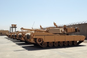 Newly-arrived U.S. Abrams tanks in Iraq in 2011.