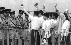 Demonstrators in Hong Kong on May 6, 1967 gathered in front of the Government House, waving their copies of Mao’s Little Red Book.