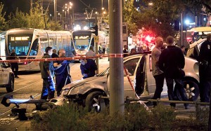 Israeli police at scene of car attack in Jerusalem on Oct. 22. / Abir Sultan / EPA