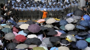 Demonstrators in Hong Kong last week used umbrellas to protect against tear gas.