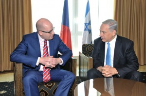 Czech Prime Minister Bohuslav Sobotka with Israel's Benjamin Netanyahu.