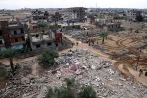 Overview of the rubble of buildings destroyed by the Egyptian military on Nov. 4 in the border town of Rafah. / Mohamed El-Sherbeny / AFP / Getty Images