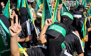 Hamas members at rally in Rafah.