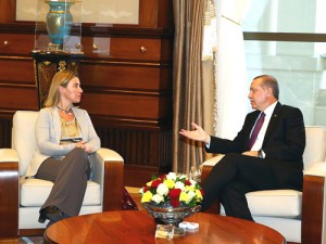 EU foreign policy chief Federica Mogherini with Turkey's President Recep Erdogan.
