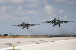 Russian Su-25 attack aircraft take off from the Khmeimim airbase in Syria. /Sputnik