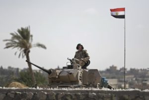 Egyptian soldier mans Sinai checkpoint.