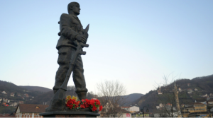 Statue in Kacanik, Kosovo honors members of the Brigade 162 of the Kosovan Liberation Army.
