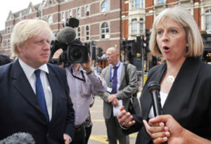 London Mayor Boris Johnson, left, and Theresa May in 2015.