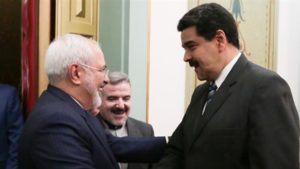 Iran's Foreign Minister Mohammad Javad Zarif with Venezuelan President Nicolas Maduro. Both men represent nations with restive, desperate populations. 