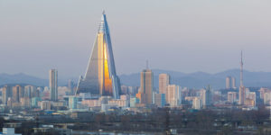 Skyline of Pyongyang, North Korea, the city where elites with good ideological credentials are allowed to live.