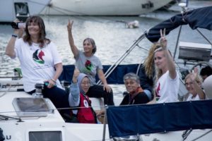 Activists on The Women's Boat to Gaza flotilla. /Anadolu Agency