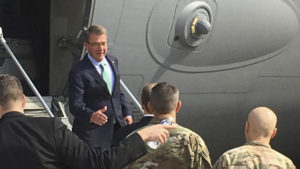 U.S. Defense Secretary Ash Carter arrives in Baghdad on Oct. 22, 2016, to meet with his commanders and assess progress in the opening days of operations to retake the city of Mosul from ISIL. /AP