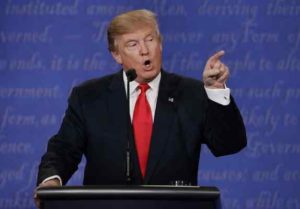 Donald Trump speaks at the third presidential debate.