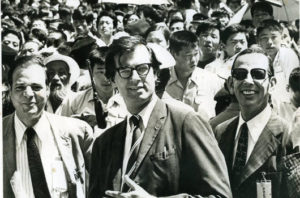 The late Don Oberdorfer, right, Donald Kirk (then with the Chicago Tribune) and Sam Jameson (Los Angeles Times) in Seoul, 1974. / DonaldKirk.com