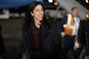 Huma Abedin gets off Hillary Clinton's campaign plane at Westchester County Airport in White Plains, N.Y. after a rally in Independence Mall, Philadelphia. /AP