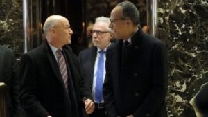 Lester Holt, right, and Wolf Blitzer, center, depart Trump Tower on Nov. 21. /Reuters