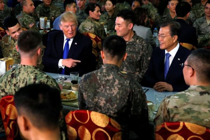 Trump turns down ‘fancy lunch’ with S. Korean president, eats with the troops